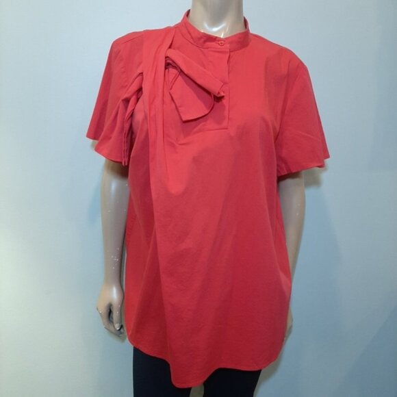 Eloquii Short Sleeve Popover Blouse Womens Plus Size 18 Red Pleated Bow Top - Picture 12 of 14